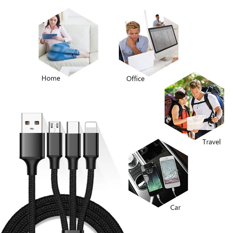 Factory wholesale 3 in 1 cable 5V2.1A micro usb cable for adroid charger cable - ANKUX.COM