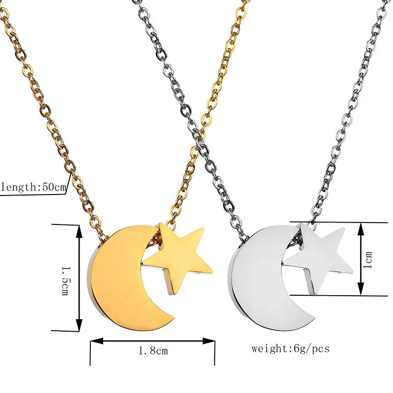 fashion stainless steel gold jewellery moon star necklace custom name plate dog tags military custom necklace pendant