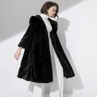 Classic Fashion Fur Parka Women Fashion Design Long Black Fur Mink Coat with Real Fur Hood