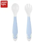 Wholesale Double Color Cutlery Tableward BPA Free PP Kids Feeding Spoon & Fork Baby Flexible Spoon & Fork Set