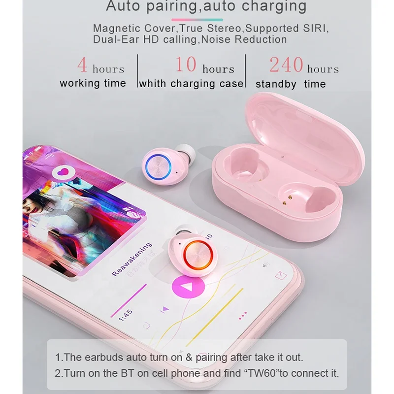 Wireless Earbuds Tw60 Headphone Earphone Wireless Stereo Earphone Wireless Headset BJBJ - ANKUX.COM