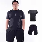 Men's sports two piece suit large size quick dry breathable fitness wear men short sleeve running sportswear set