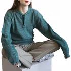 Sweatshirt 2020 Sweater Woman Green Ribbed Knit Polo Sweater Women Pullover Sweatshirt
