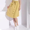 With Buttons Retro Button Elastic High Waist Women's Skirt Cotton Skirt Women Midi A Line Skirts Office Summer Women Dresses