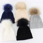 wholesale price winter bobble hat raccoon fur ball 100% angora wool winter hat