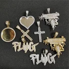 Hip Hop Rap Jewelry CZ Iced Out Shining Pistol Cross Photo Frame Custom Bubble Letter Pendant Necklace