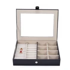 High Quality pu box black organizer jewelry display jewelery tray case
