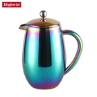Higwin Unique Color Coating Rainbow Cafe Pot Double Wall Press Stainless Steel french coffee maker