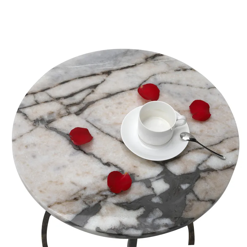 Avrupa fantastik mermer masa üstü yuvarlak mobilya antika demir bankası çerçeve yan kahve yemek masası taş