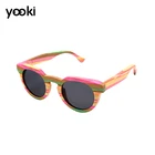 Fashion Square Colorful Rainbow Sunglasses Hand Made Wood Frame Sunglasses