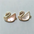 fashion alloy swan connector inlaid zircon mother of pearl shell charm pendant