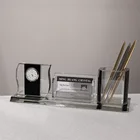 MH-PH004 Custom Made Unique gifts Crystal Desk Set crystal clock and cube business card holder and pen gift set
