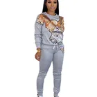 Gray Egal Pattern Print Long Sleeve Pant Suit HHM6179