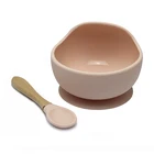 Custom High Quality Training 6 Months Old Babies Spill Proof Self Kids Food Silicone Suction Baby Bowl Spoon Set
