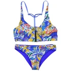 Dropshipping Bikini Sexy Women Vintage Print Zipper High Neck Swimwear Double Sided Swimsuit Maillot De Bain