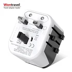 New promotional gift ideas plug adoptor socket with 2 usb gold universal travel adapter