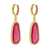 women cheap pink drop rhinestone cz hoop red crystal earrings