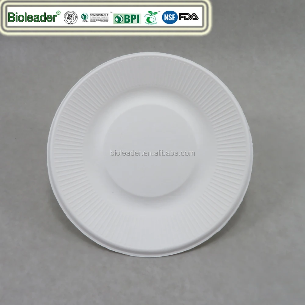 Wholesale Round Ribbed Biodegradable Plates Disposable Eco-friendly Sugarcane Bagasse
