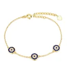 14K Gold Plated Sterling Silver Adjustable Triple Evil Blue Eye Bracelet For Women