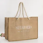 Eco reusable customized tote jute gift shopping bag printed canvas beach hand bag with rope handle