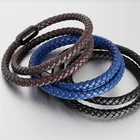 Double Leather Slap&Snap Bracelet Jewelry Type Men's Bracelets Magnet Clasp Cowhide Braided Brown Leather Bracelet