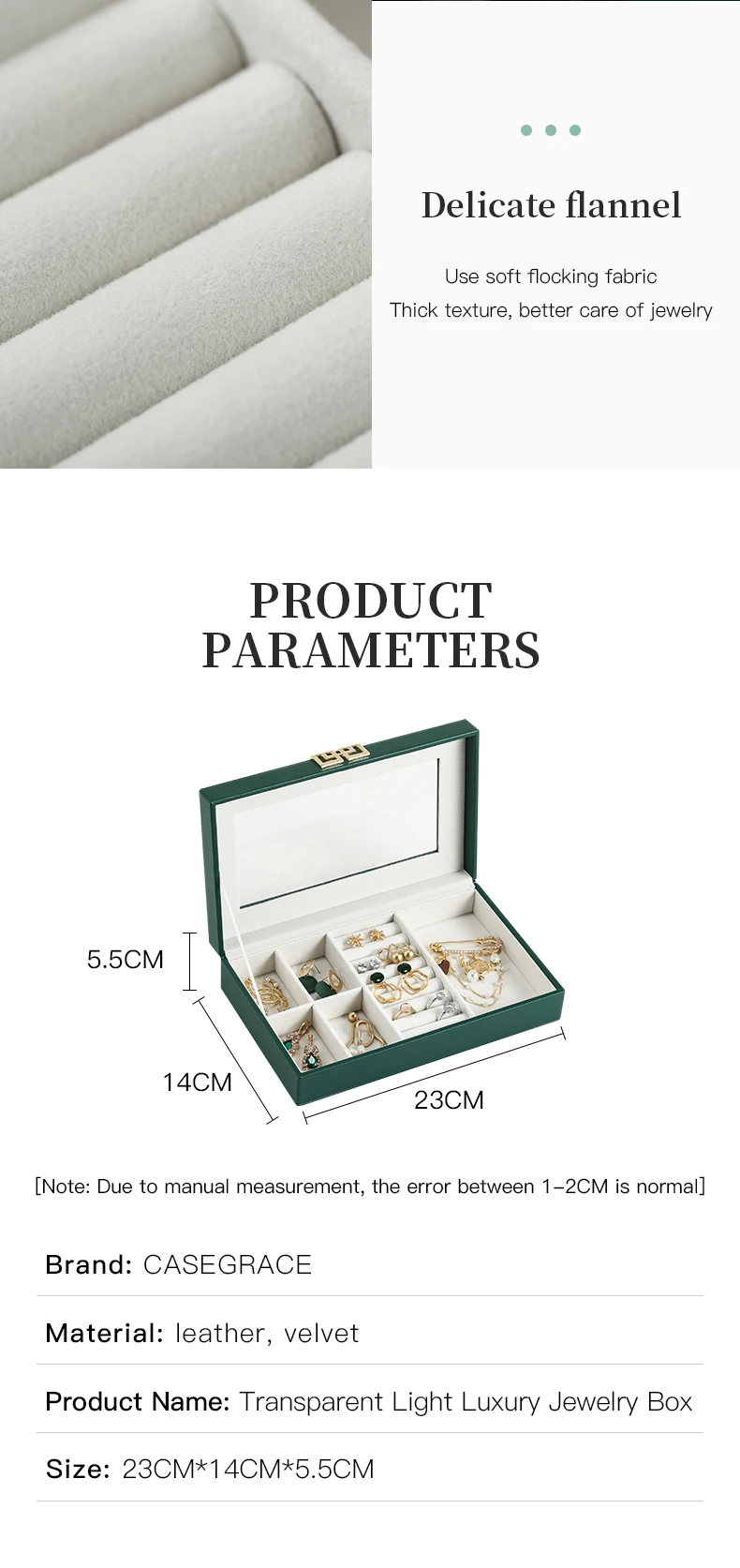 custom logo luxury green pu leather jewelry box organizer