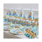 Wholesale Tiger police theme Disposable paper plate paper cup Tableware set for kids birthday party supplies