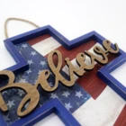 Plaque American Style Believe Cross Craft Wall Hanging Wooden Door Sign