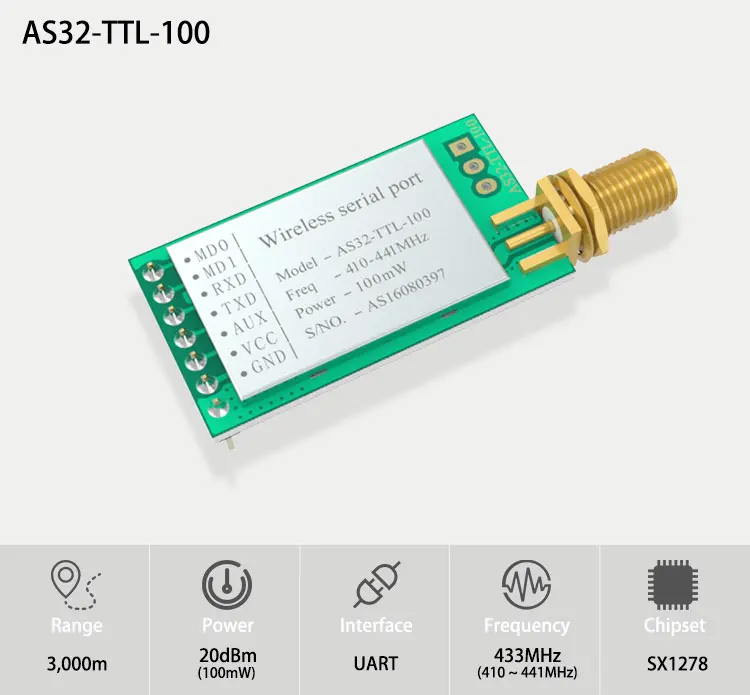 射频长距离 aes fec 无线模块 32 通道 sx1278/sx1276 lora 发射机