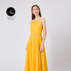 Hot Style Women Naked back ribbon tied pleated maxi prom dress