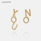 Cz 26 Letter Alphabet White Cz Stud Earrings 18k Gold Plated Magical Jewelry DIY Initial Earrings