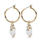 F4U-E069 Trendy Woman 18K Gold Drop Hoop Cowrie Natural Seashell Earring