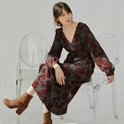 Long Dress Dresses Dresses Women J18010037 Vintage Burgundy Printed Women Long Sleeve Dress
