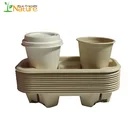 Cup Holder Biodegradable Cups 2 Holes Sugarcane Pulp Disposable Biodegradable Cup Holder