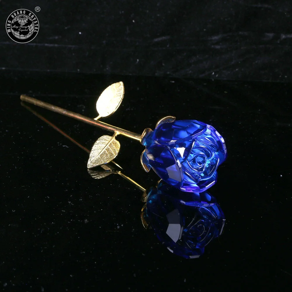 mh-f007 romantic wedding gift blue crystal rose flower in vase