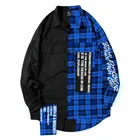 Popular logo hip hop shirt men's fashion loose long sleeve check patchwork long shirt women's couple coat