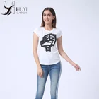 Custom Logo White 100% Organic Cotton Soft Animal Pattern Printed T-shirts Cotton Women
