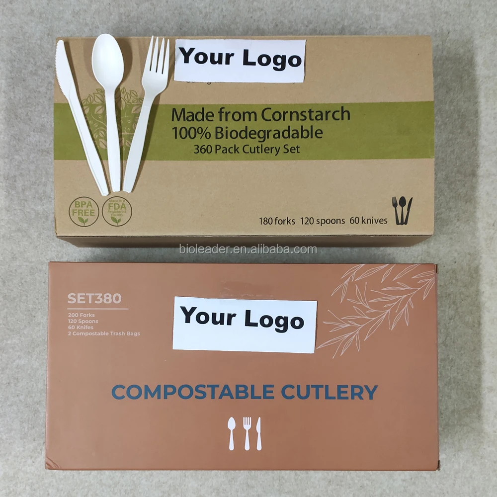 Wholesale Biodegradable Plastic Cutlery Disposable Cornstarch Flatware Set