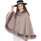 Wholesale Factory New Design Women Twisted Real Fox Fur Collar 100% Cashmere Wool Cape Coat