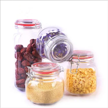 airtight glass jar with lock lid glass container for honey jam glass jar OEM welcome