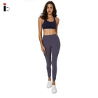 Sexy Garendine Waistband Stitching Women Gym Leggings With Pocket in Back and Slide Stitching Rubber band Bottom