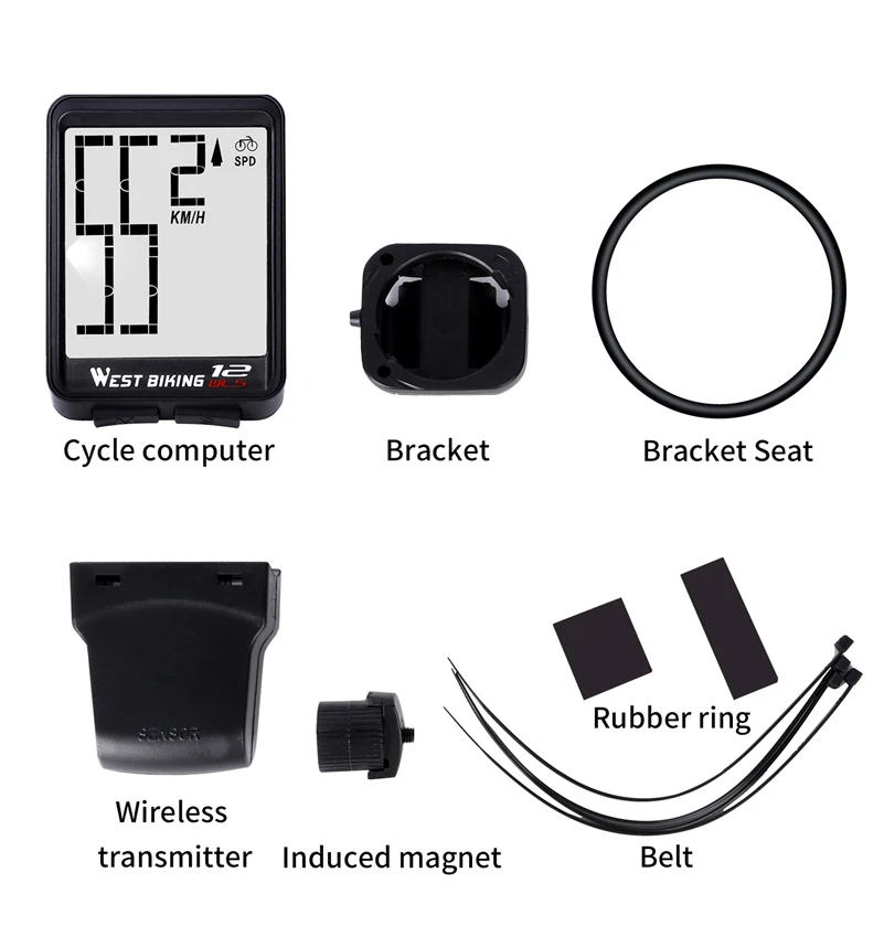 WEST BIKING Large Size Screen Bike Computer Wireless Rainproof Backlight Speedometer Odometer Cycling Stopwatch Bicycle Computer