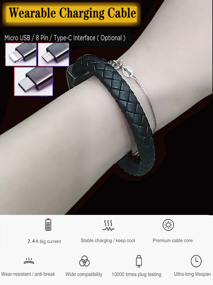 Low MOQ Customized Leather Micro Type C Usb Bracelet Charger Charging Data Cable For IPhone - ANKUX.COM