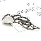 Rhodium ox plated wing shape double finger ring brass material crystal ring