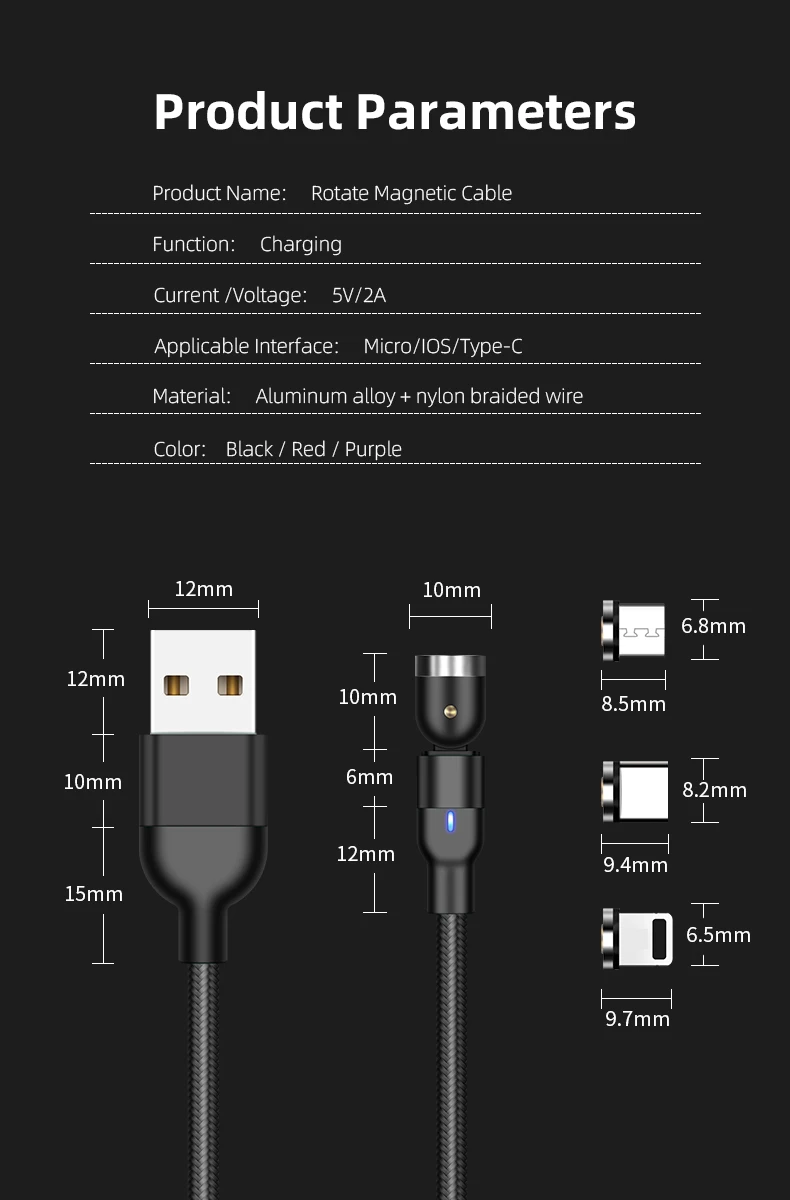 High Quality universal Newest Style 540 degree free rotation magnetic charging cable usb 3 dans 1 phone charge adapter for usb c
