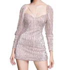 2020 Fashion Vintage Glitter Long Sleeve Sexy Sequin Club Party Evening Short Bodycon Dress