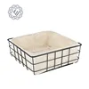 Fashion design Square metal wire bread basket with canvas fabric liner