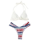 Women Bandage Striped Bikini Set Push Up Padded Bra Swimsuit Halter Bathing Suit Ladies Brazilian Swimwear