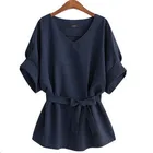 2019 wholesale design Women's V Neckline Self Tie Short Sleeve Blouse Tunic Tops