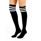 custom cotton knee high white black women long tube socks for sexy women and school girl striped knee high dress socks
